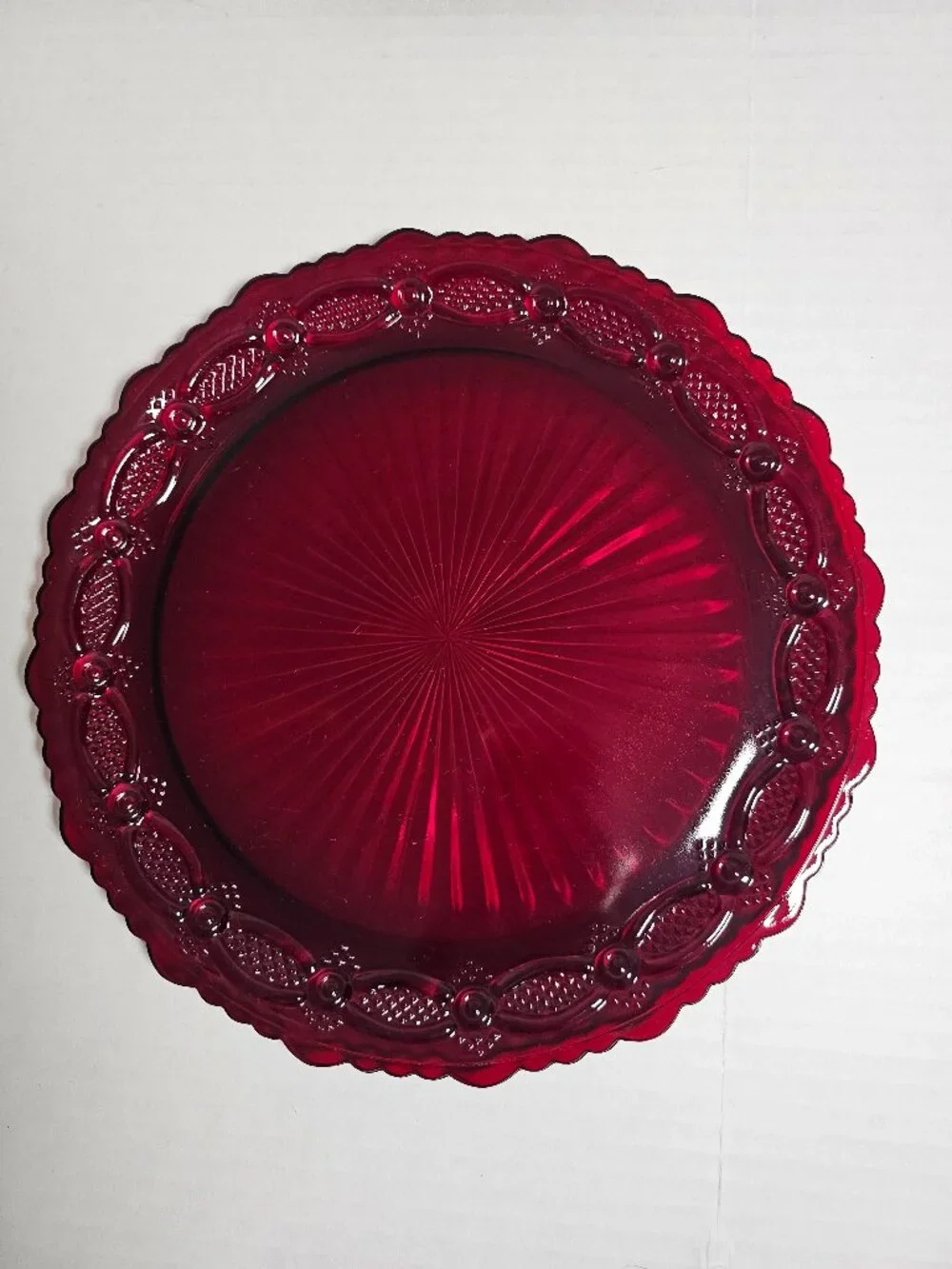 Vintage Avon, 1876 Cape Cod Ruby Red Glass Dinner Plates Set Of Two 10.75